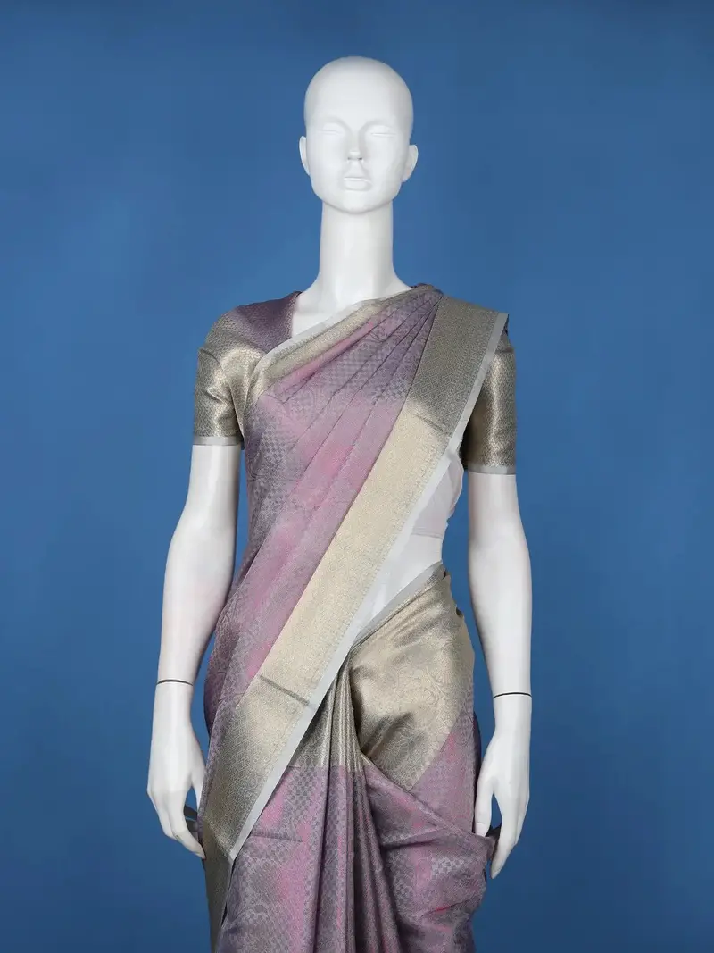 Grey And Purple Floral Woven Semi Tussar Saree 2