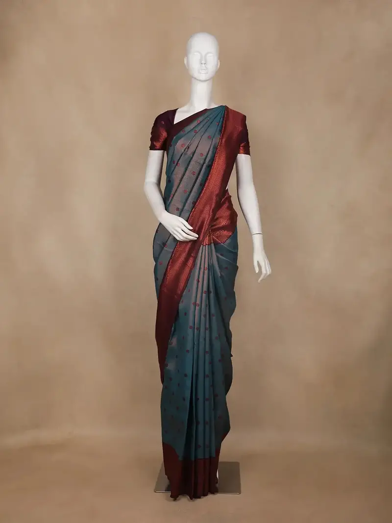 Grey Butta Design Semi Silk Saree 1