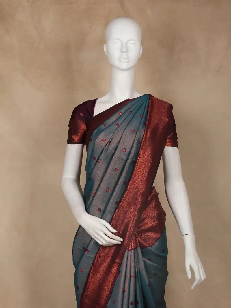 Grey Butta Design Semi Silk Saree 2