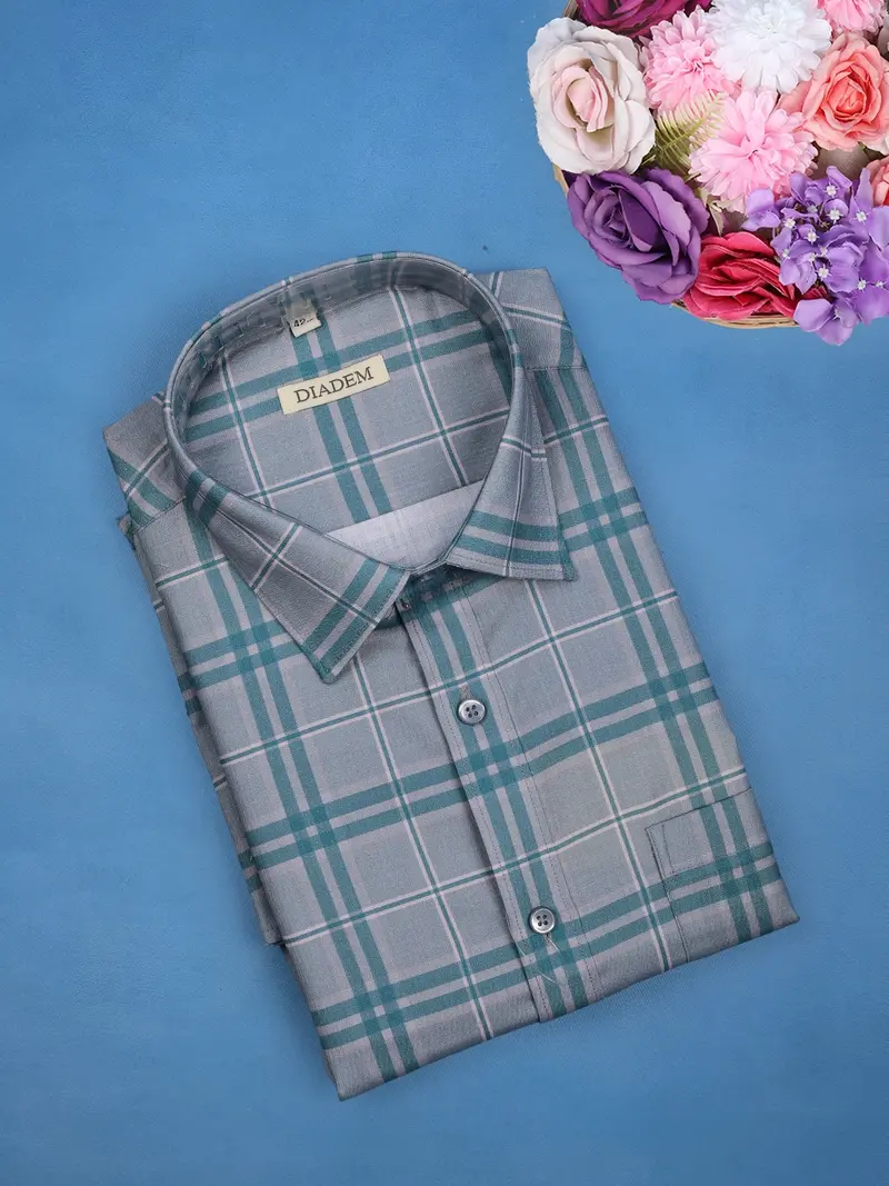 Grey Checked Design Full Sleeve Cotton Shirt 1