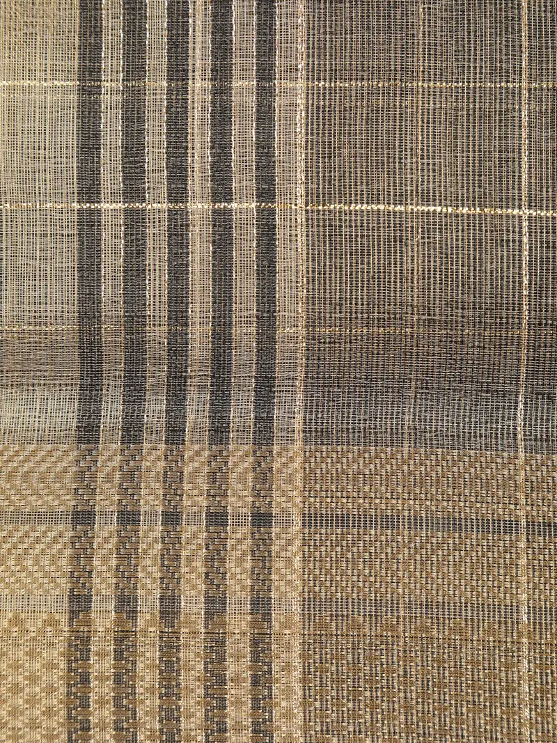 Grey Checked Woven Tissue Saree With Golden Zari Border 2