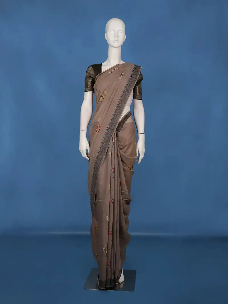 Grey Floral Design Pure Cotton Saree 1