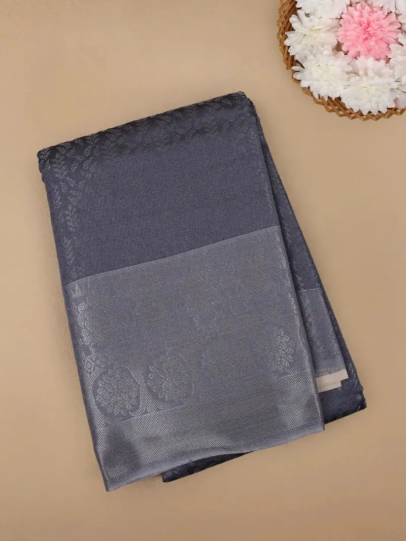 Grey Floral Designed Fancy Art Silk Saree 1