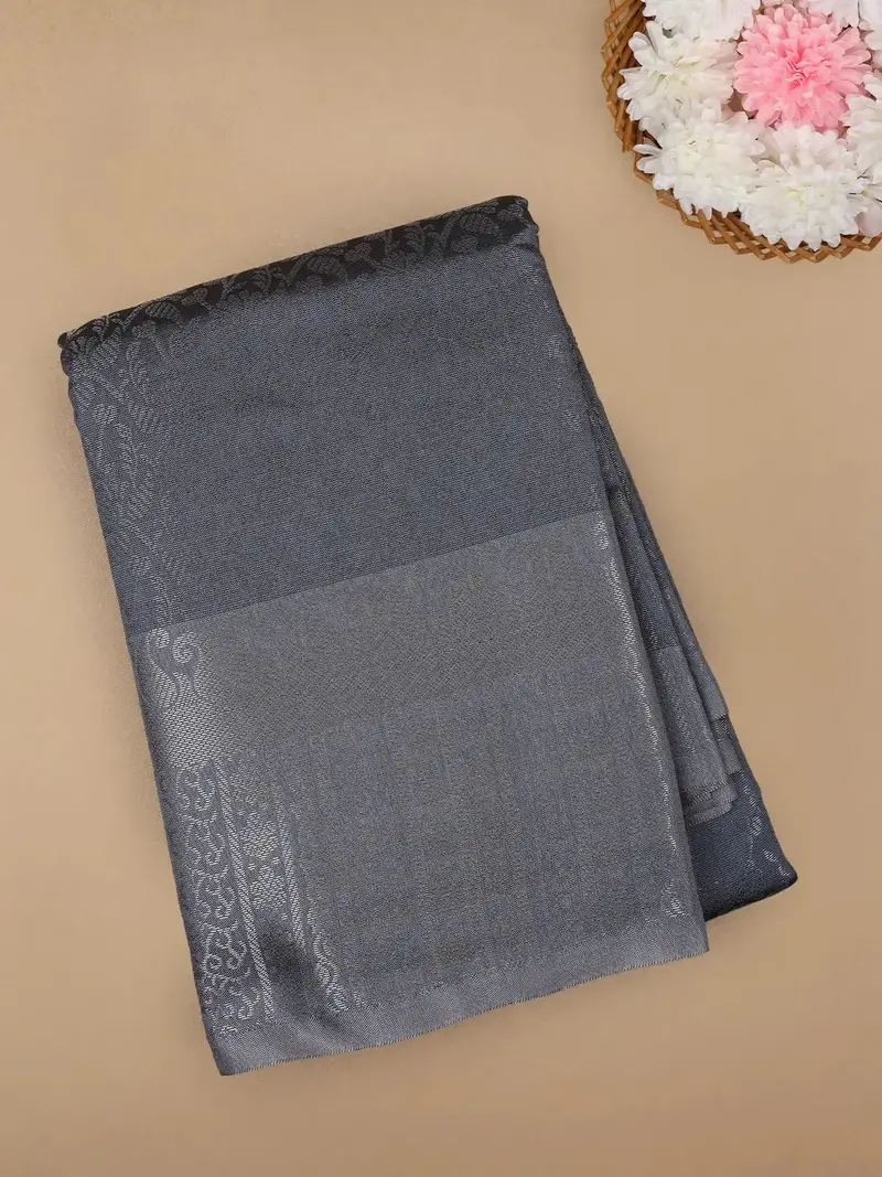 Grey Floral Designed Fancy Art Silk Saree 1