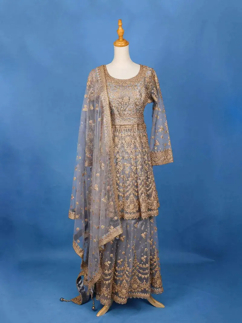 Grey Floral Designed Palazzo Salwar Suit For Girls 1