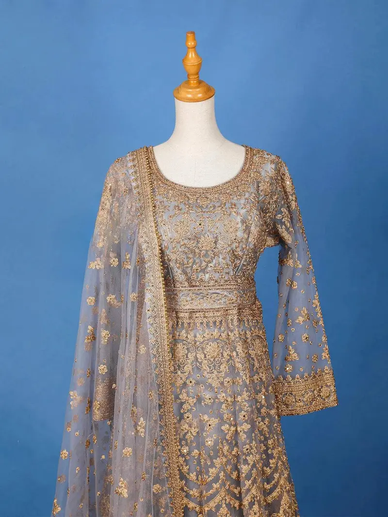 Grey Floral Designed Palazzo Salwar Suit For Girls 2