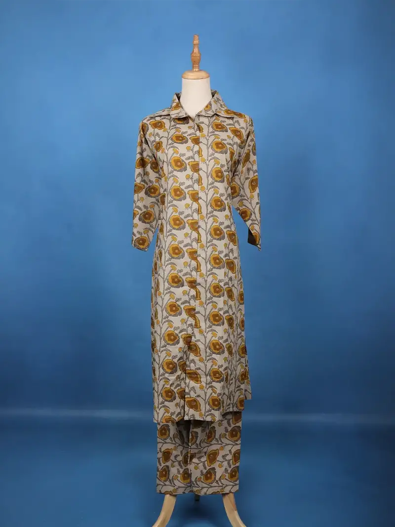 Grey Floral Printed Cotton Salwar Suit 1