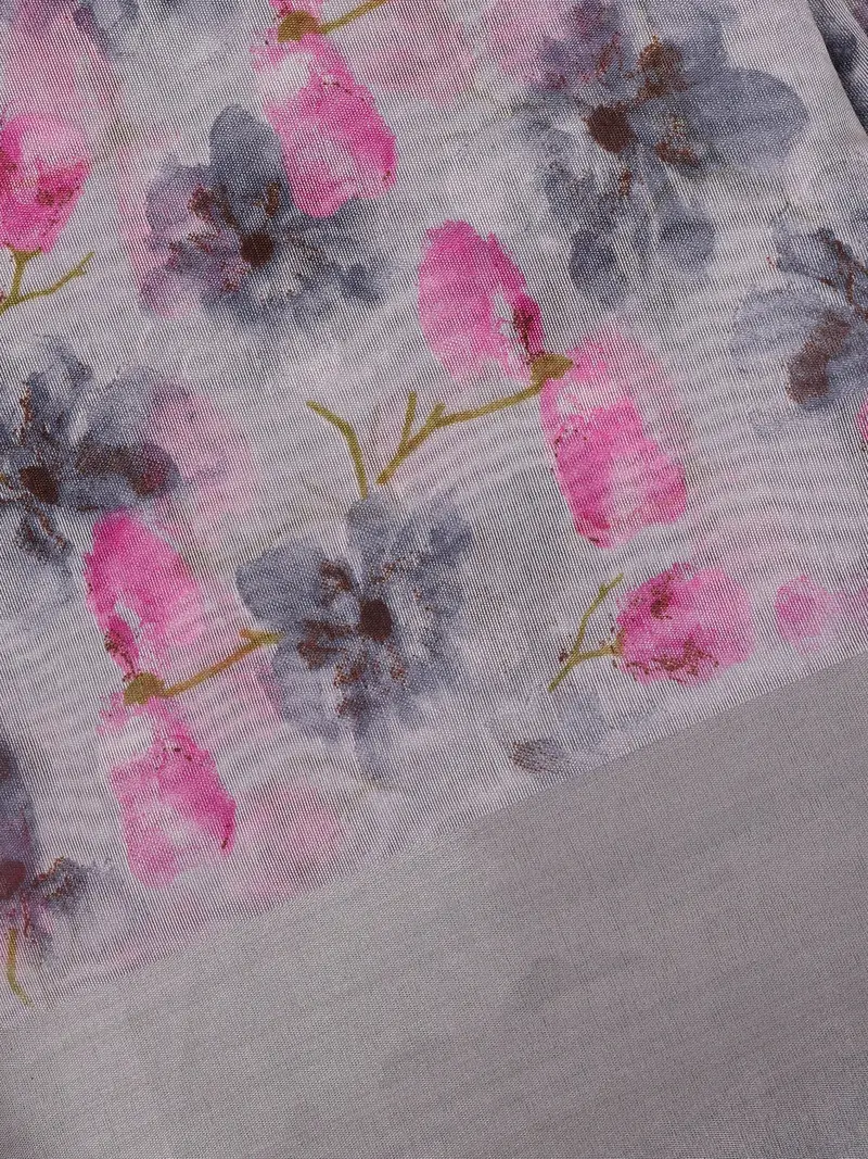 Grey Floral Printed Cotton Saree 2
