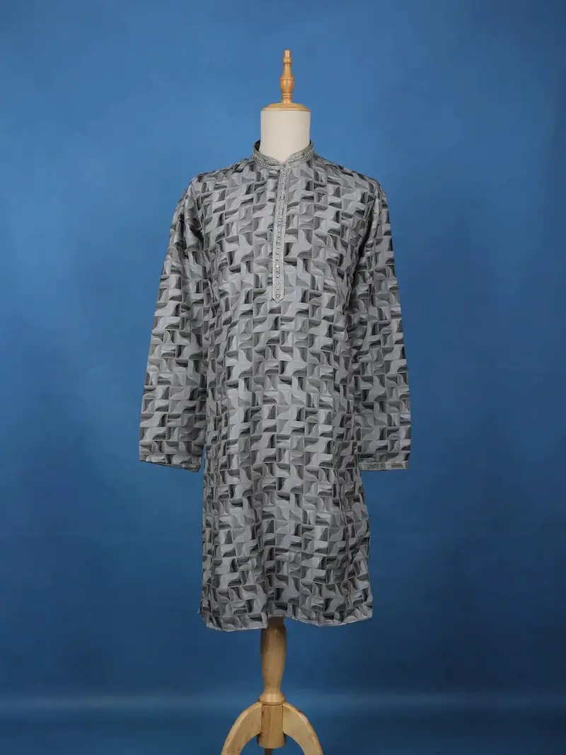 Grey Geometric Printed Cotton Kurta 1