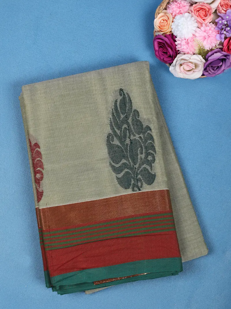 Grey Motif Design Pure Cotton Saree 1