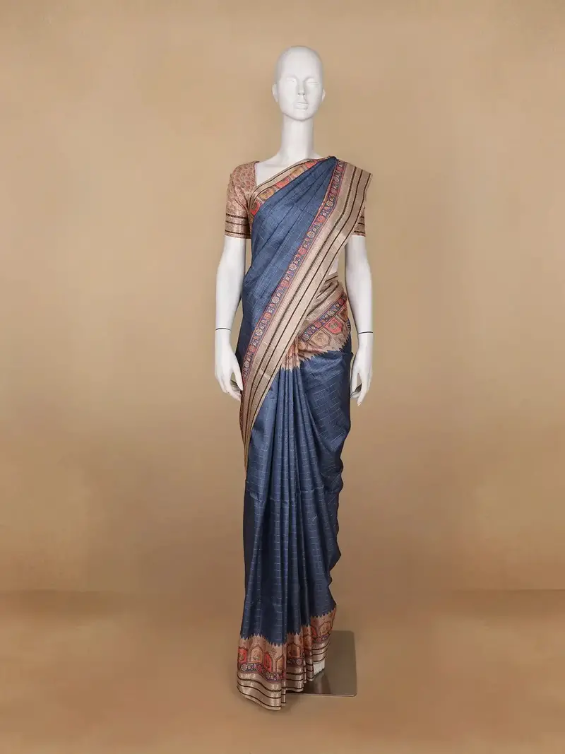 Grey Peacock  Designed Semi Tussar Saree 1