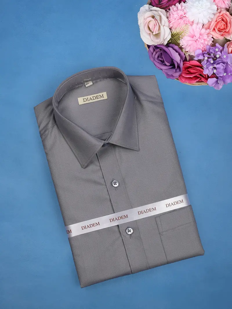 Grey Plain Design Full Sleeve Cotton Shirt 1