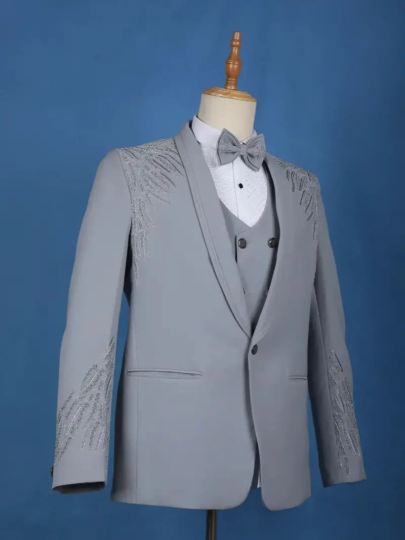 Grey Plain Men's Suit For Formal Wear 3