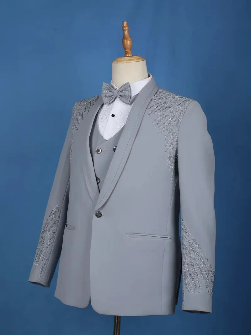 Grey Plain Men's Suit For Formal Wear 4