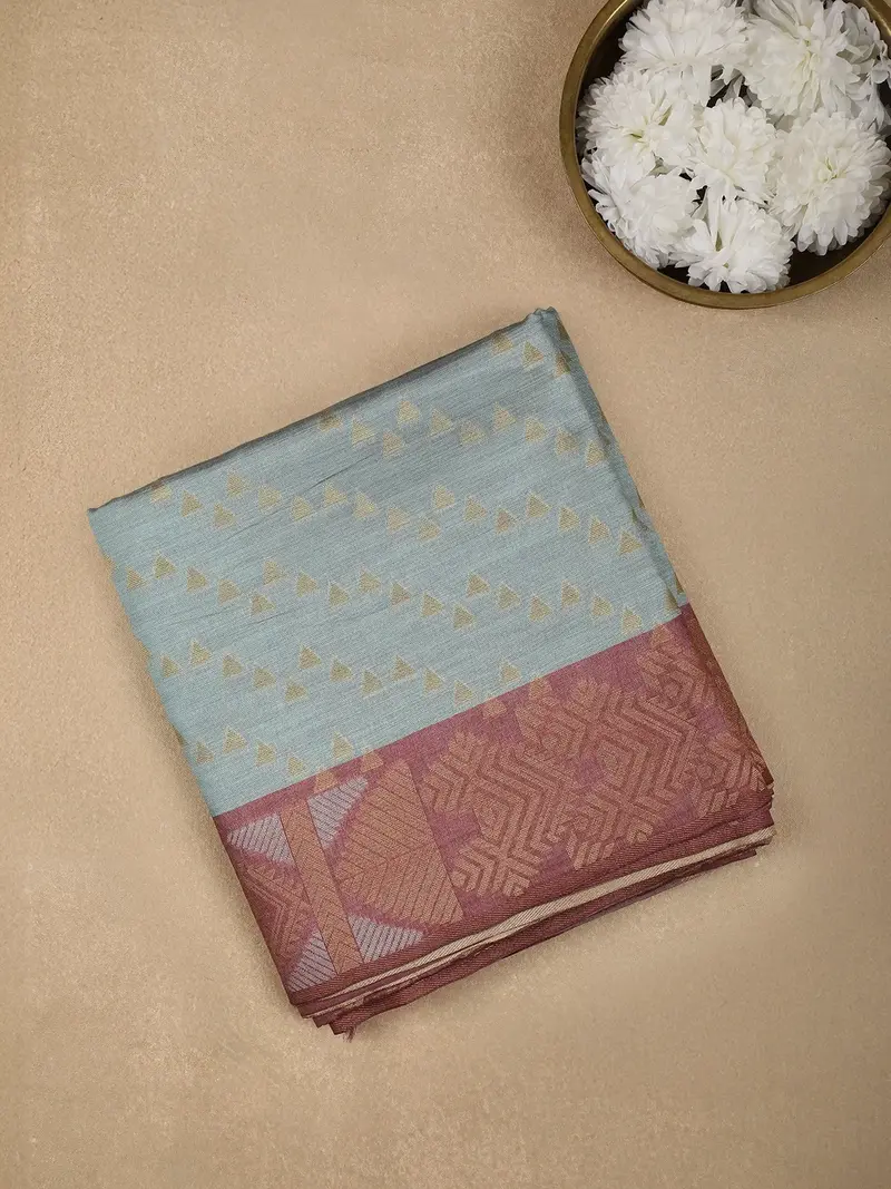 Grey Semi Tussar Silk Abstract Designed Saree 1