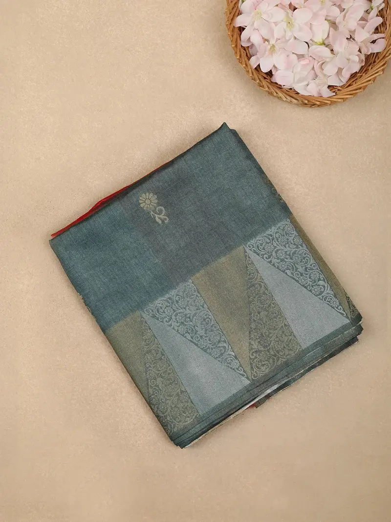 Grey Semi Tussar Silk Floral Designed Saree 1