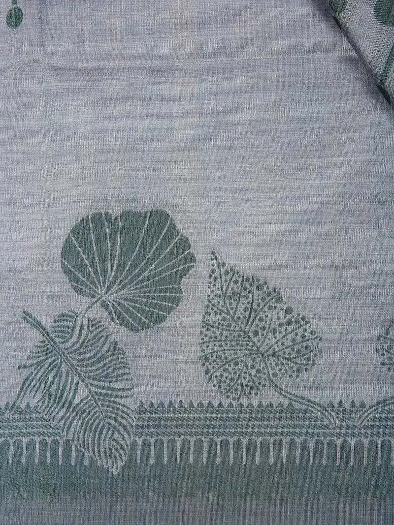 Grey Semi Tussar Silk Floral Designed Saree 2