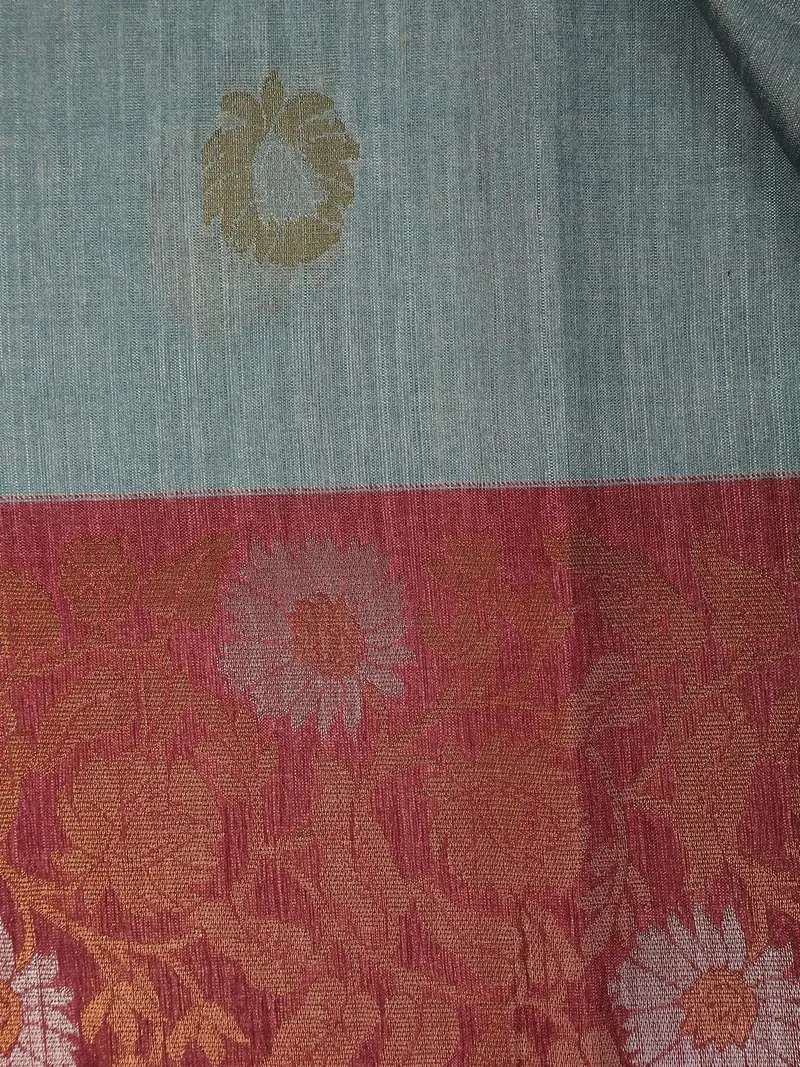 Grey Semi Tussar Silk Floral Designed Saree 2