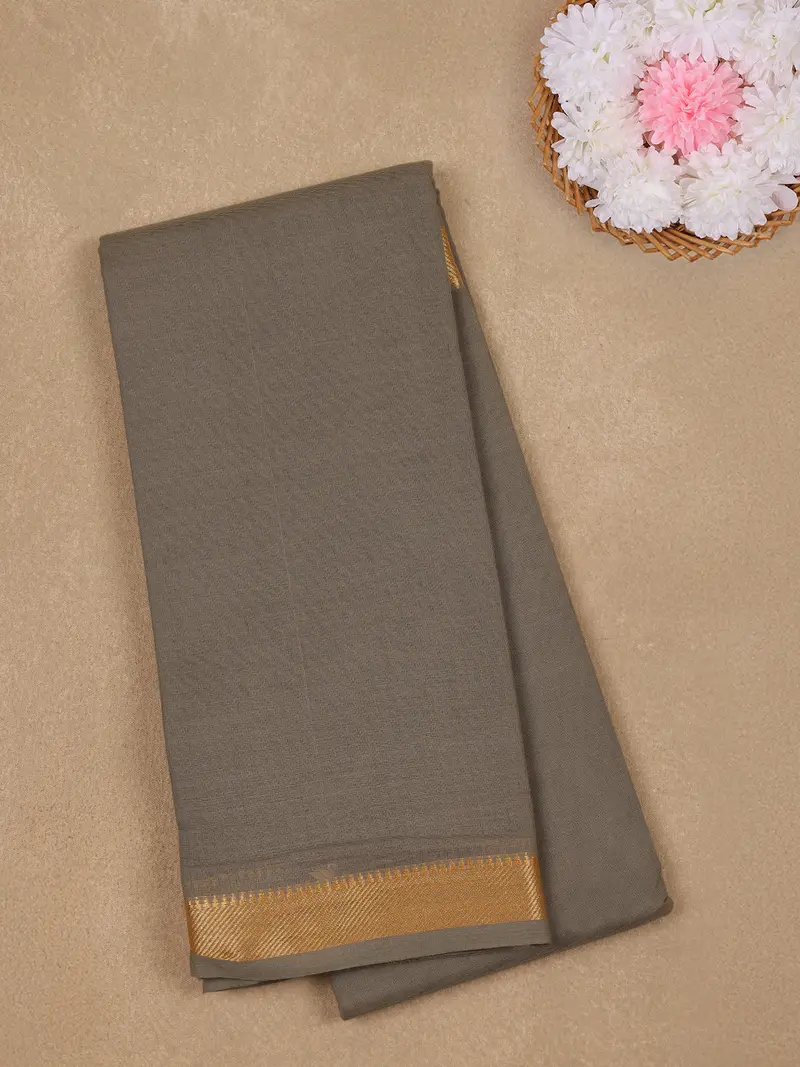 Grey Solid Design Pure Cotton Saree 1