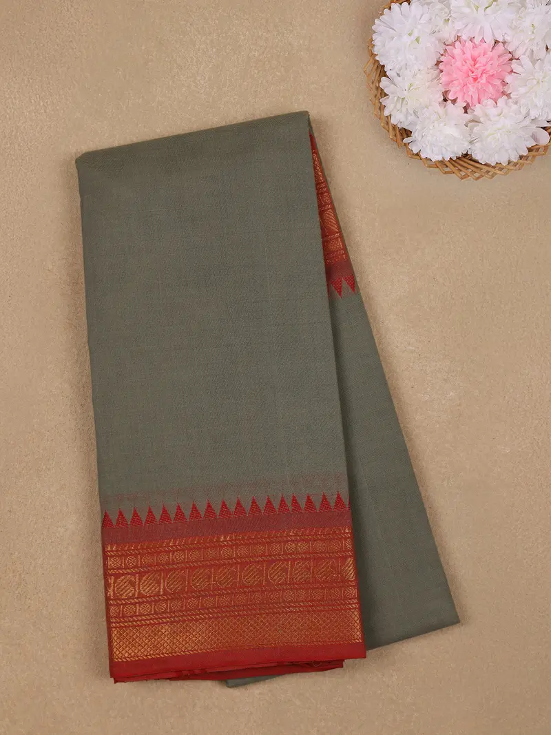Grey Solid Design Pure Cotton Saree 1