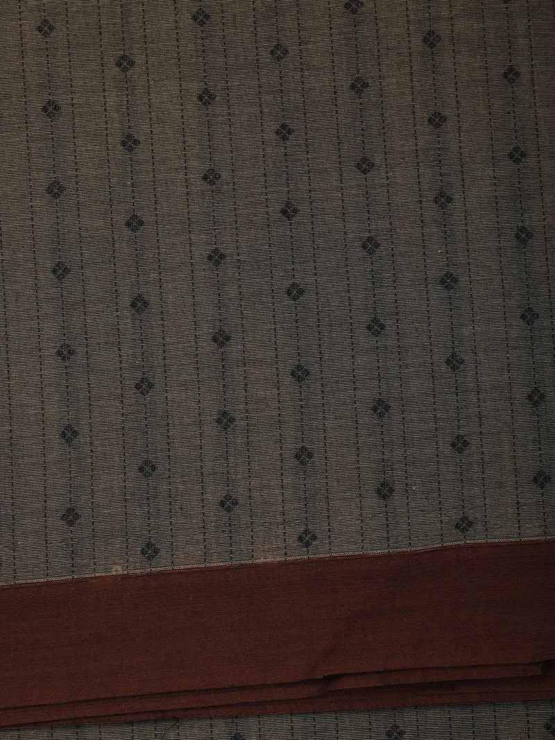 Grey Striped Butta Woven Cotton Saree With Solid Border 2