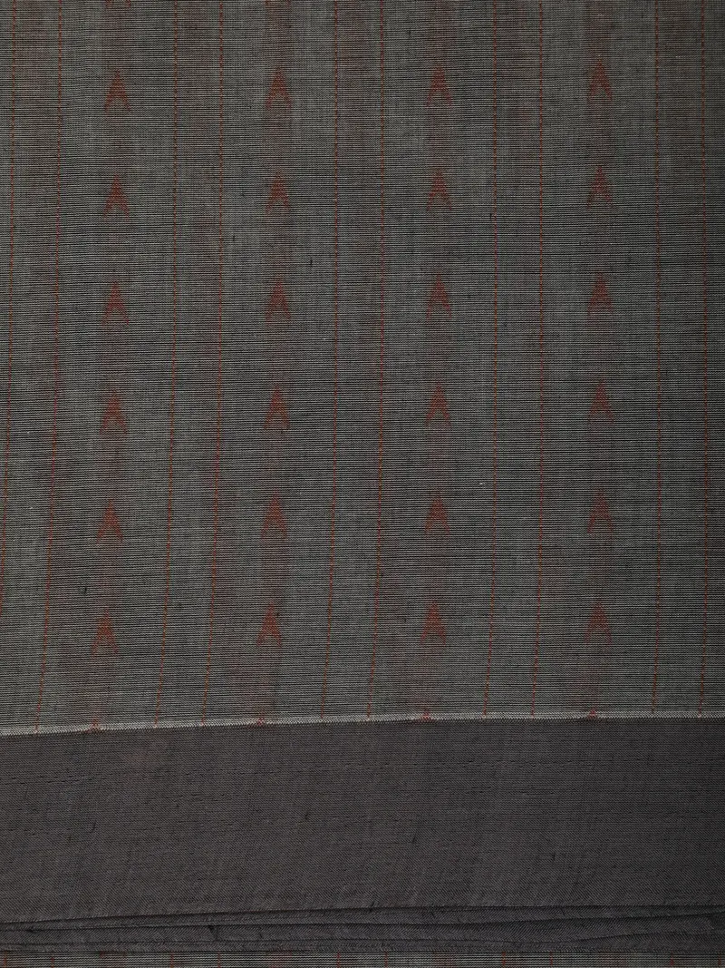 Grey Striped Ikat-Inspired Woven Cotton Saree With Solid Border 2