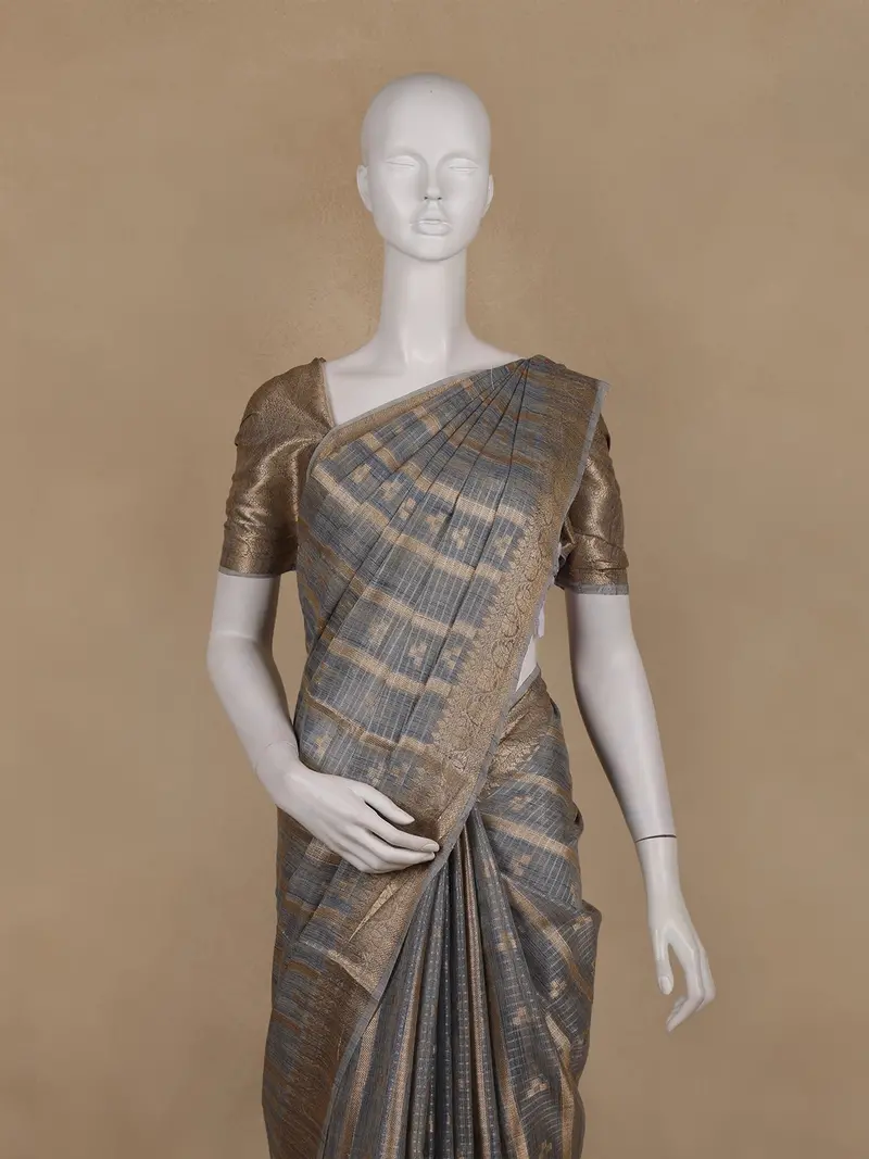 Grey Striped Woven Design Tissue Silk Saree 2