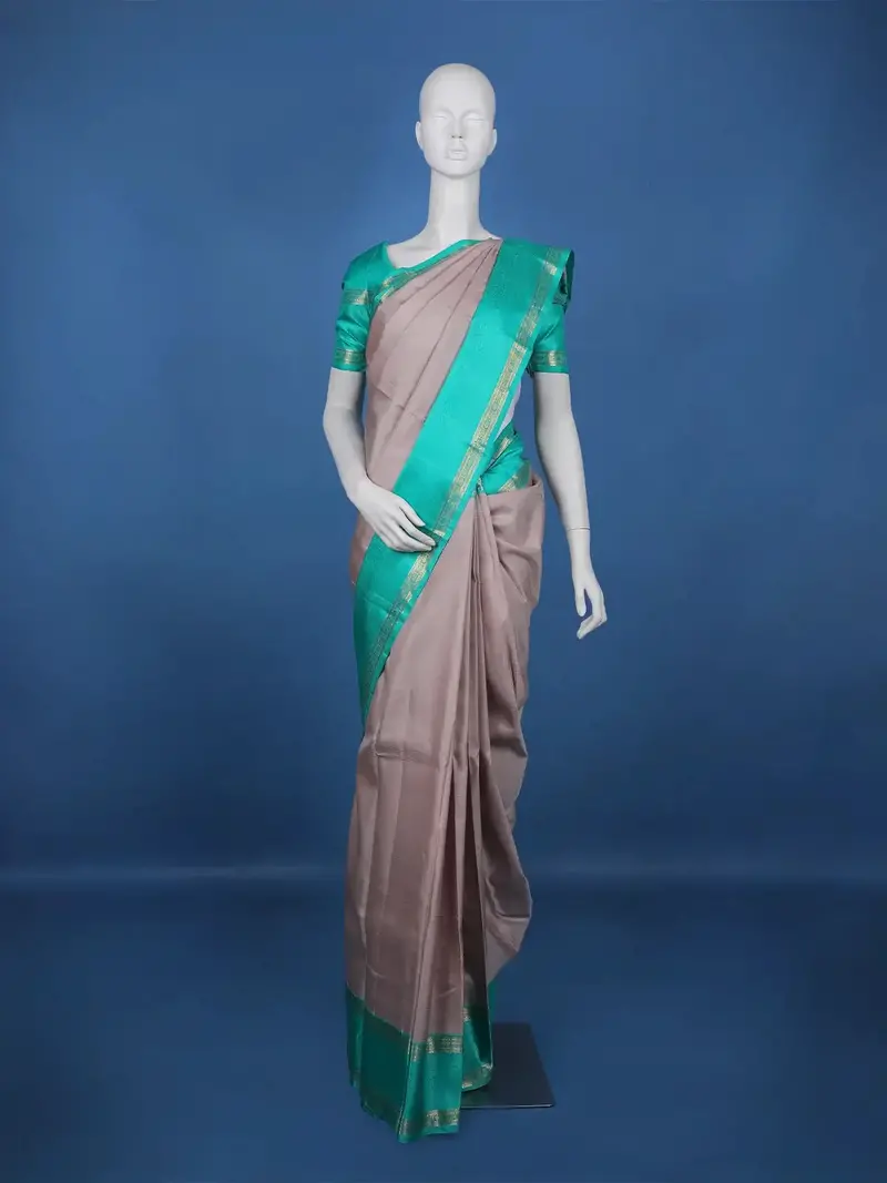Grey Striped Woven Pure Kanchipuram Silk Saree 1