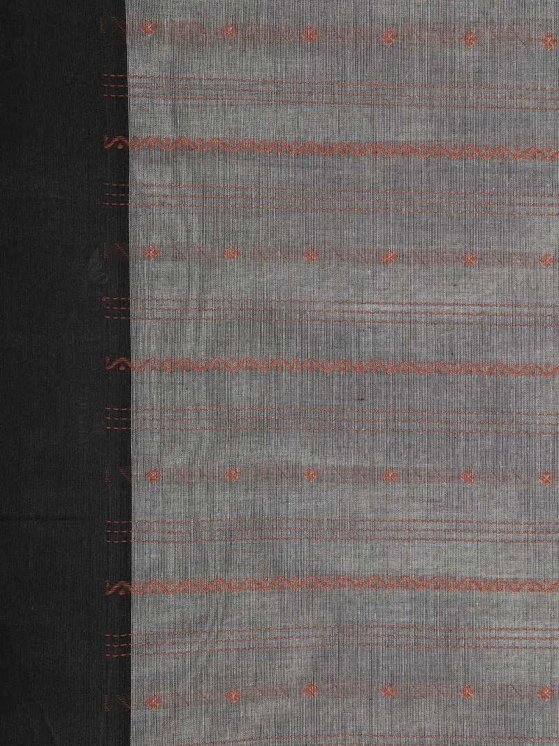 Grey Stripes Design Cotton Saree With Contrast Black Border 2