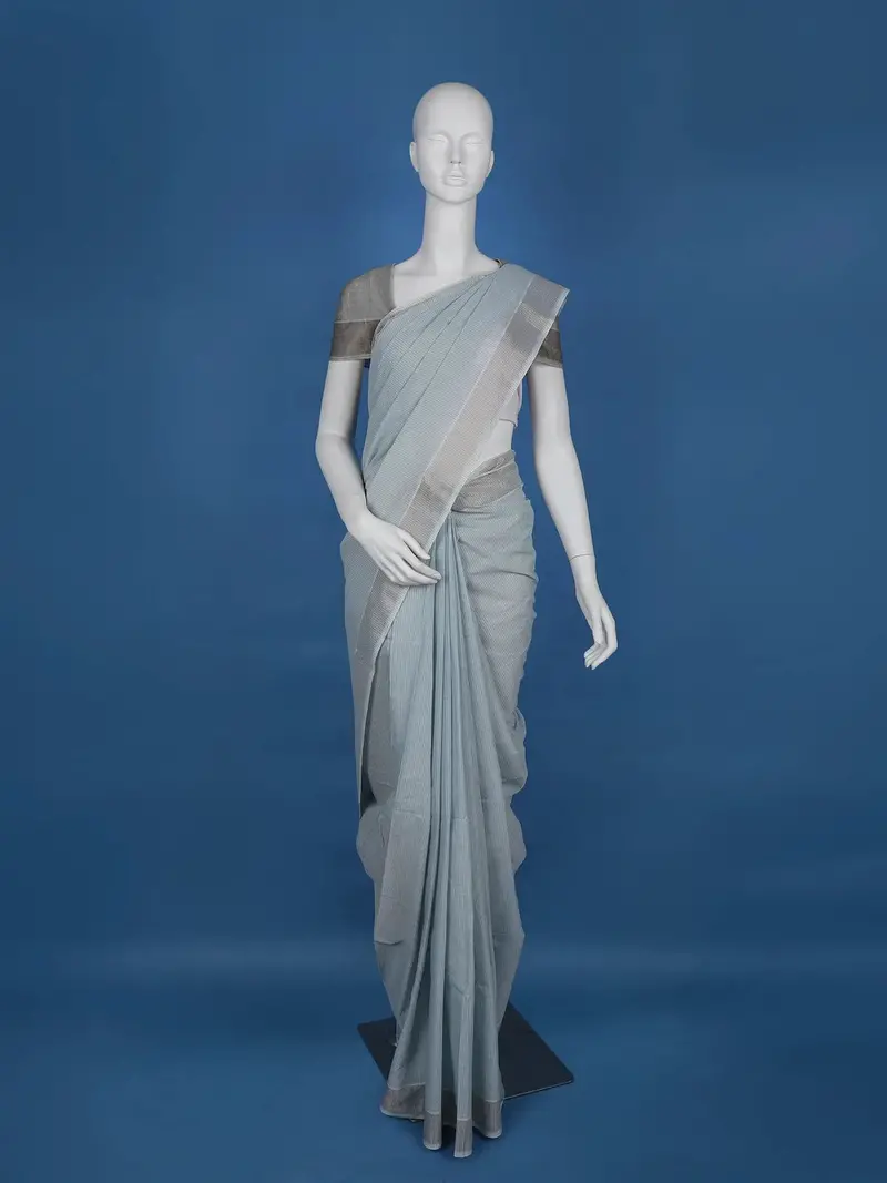 Grey Stripes Designed Cotton Saree 1