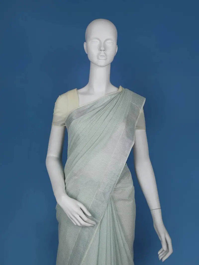 Grey Stripes Designed Cotton Saree 2