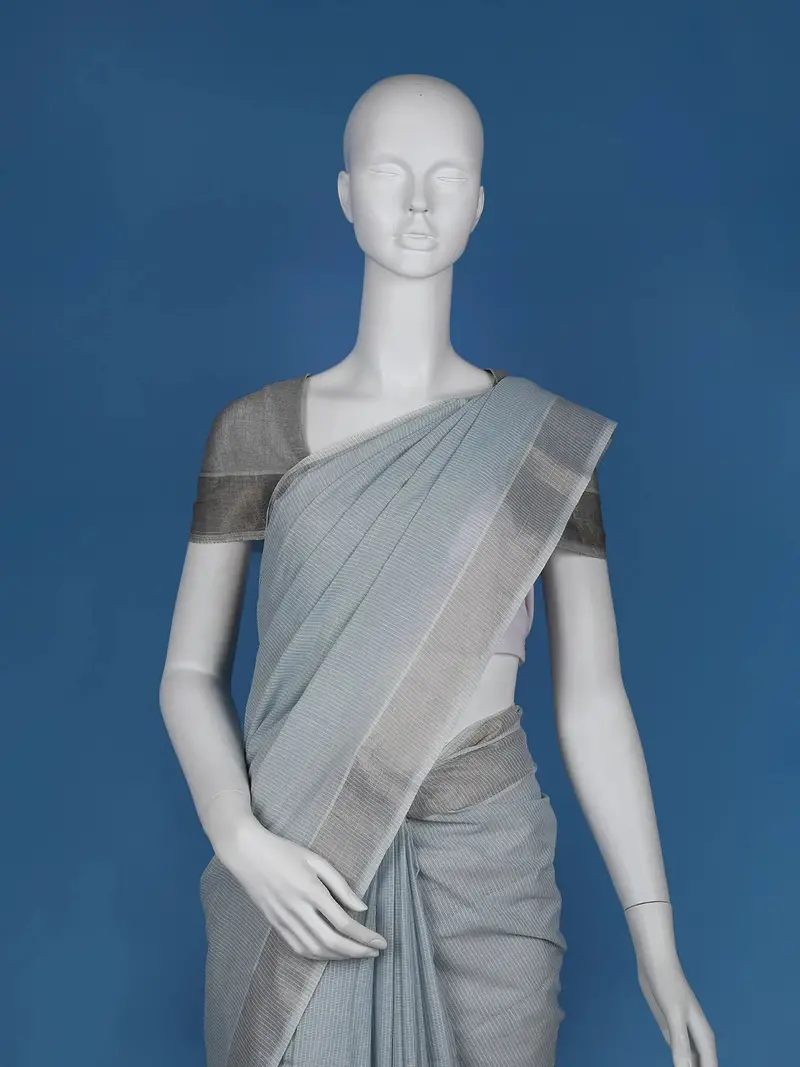 Grey Stripes Designed Cotton Saree 2