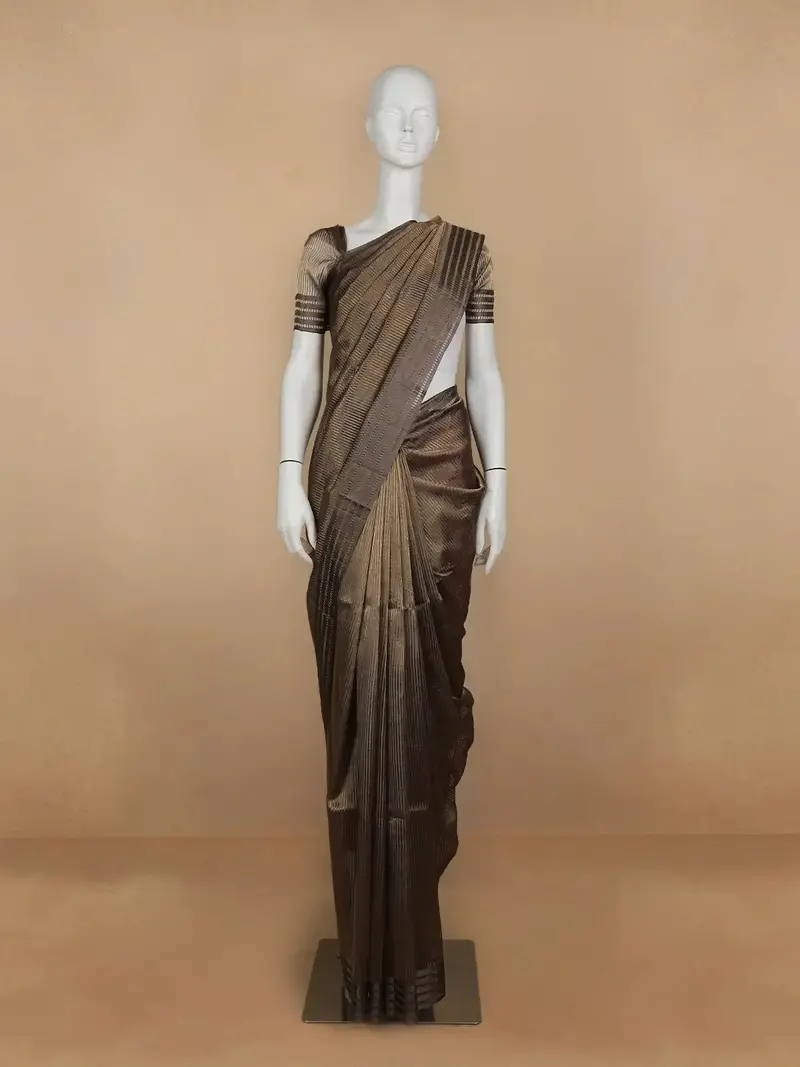 Grey Stripes Designed Organza Designer Saree 1