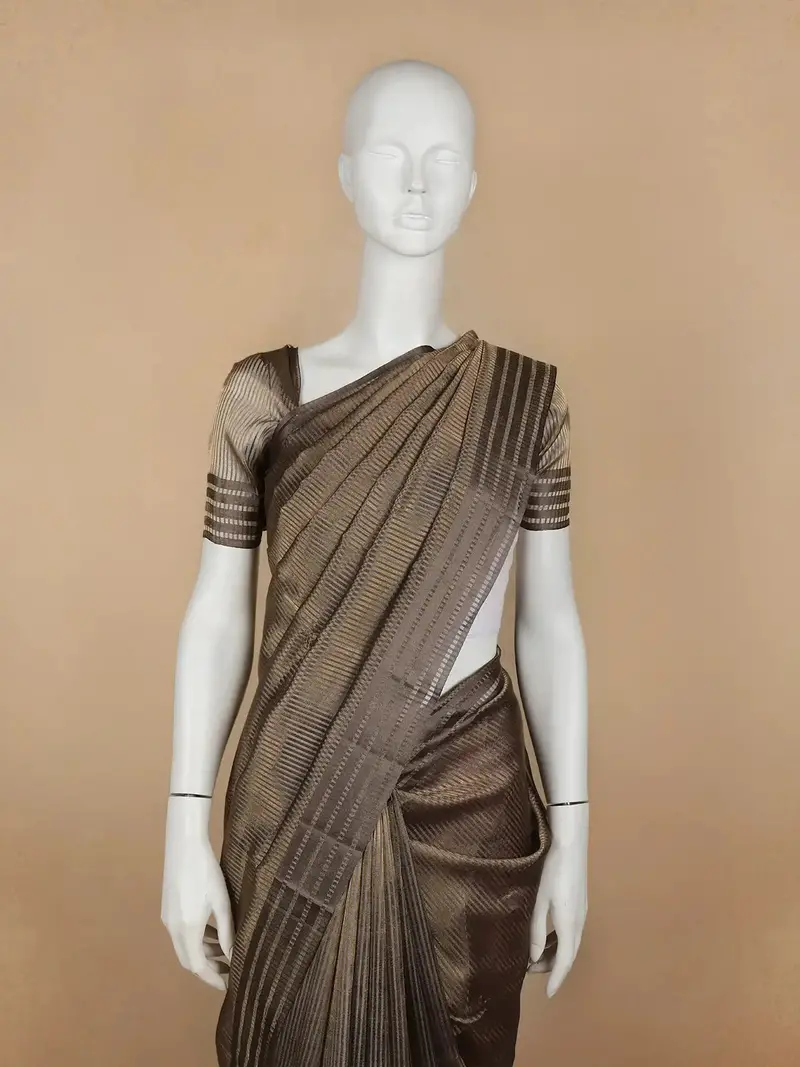 Grey Stripes Designed Organza Designer Saree 2