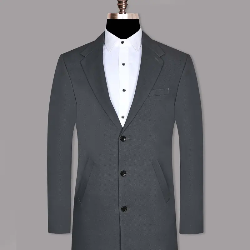 Grey Textured Cotton Overcoat 1