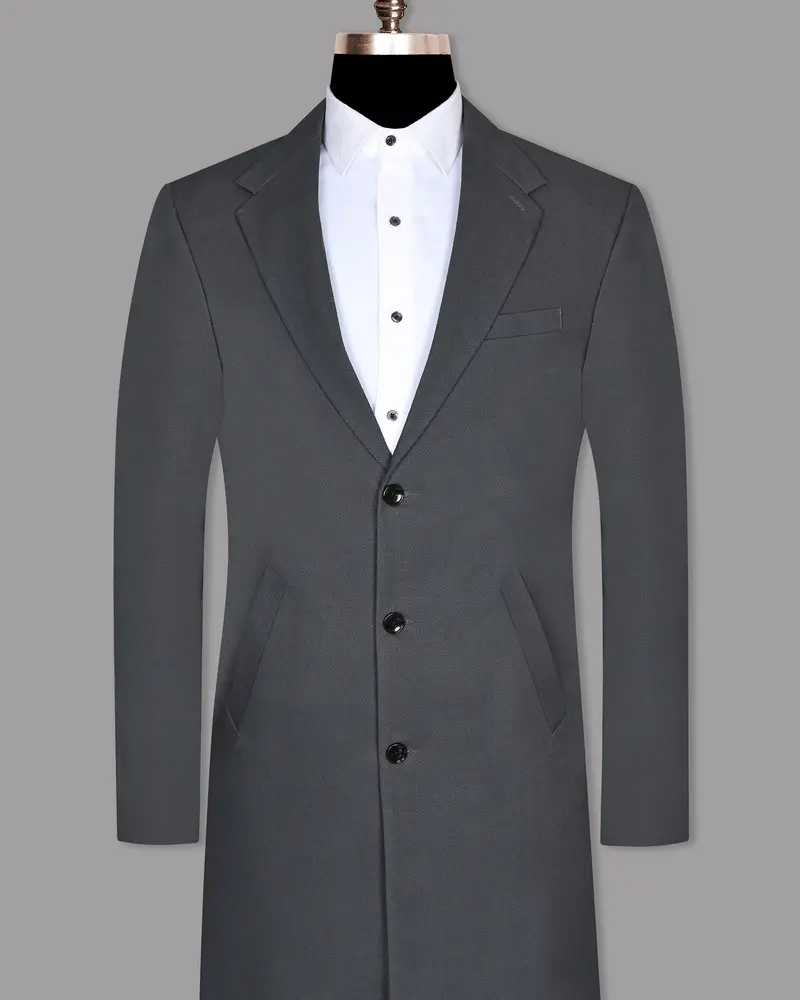 Grey Textured Cotton Overcoat 2