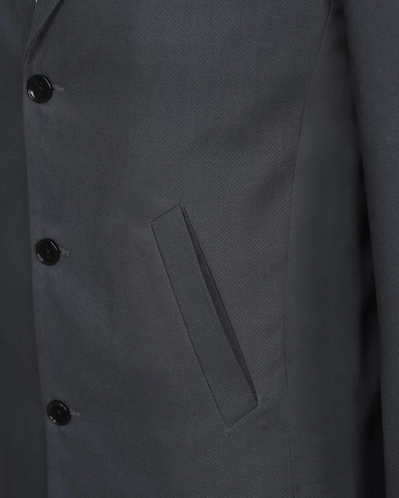 Grey Textured Cotton Overcoat 5