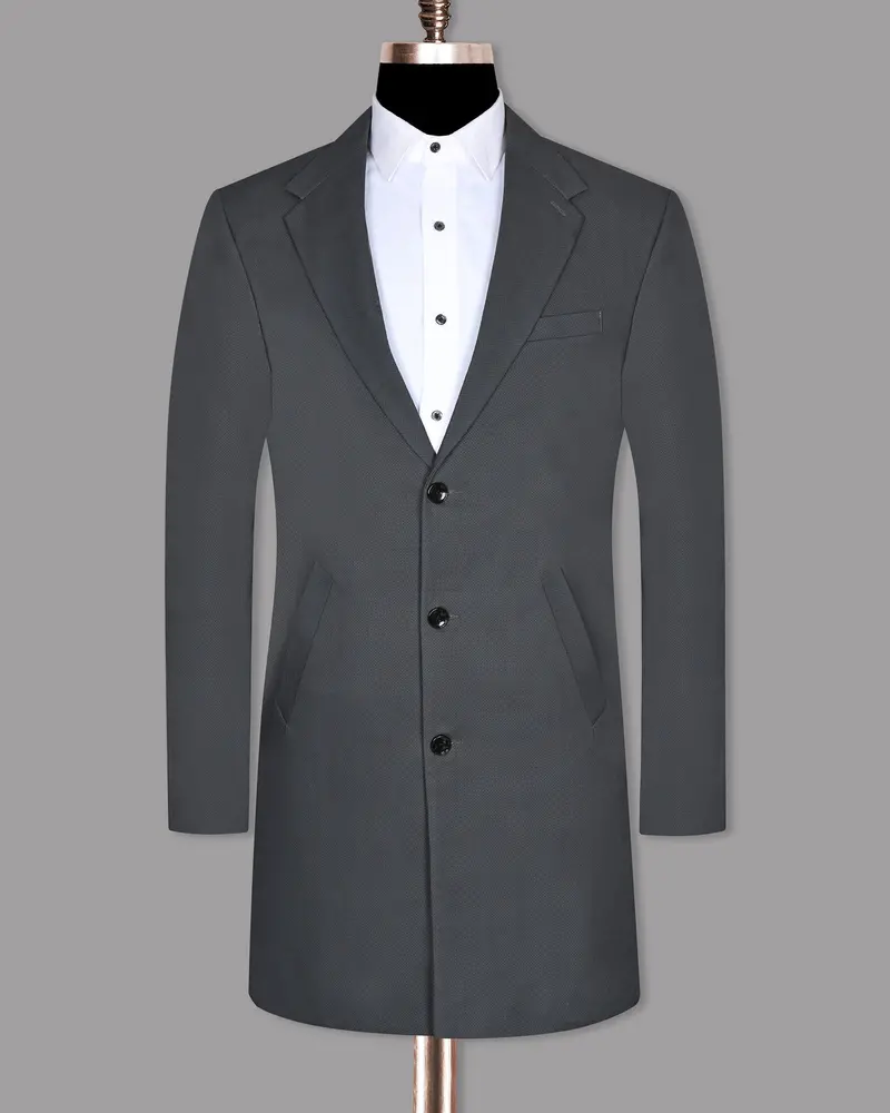 Grey Textured Cotton Overcoat 9