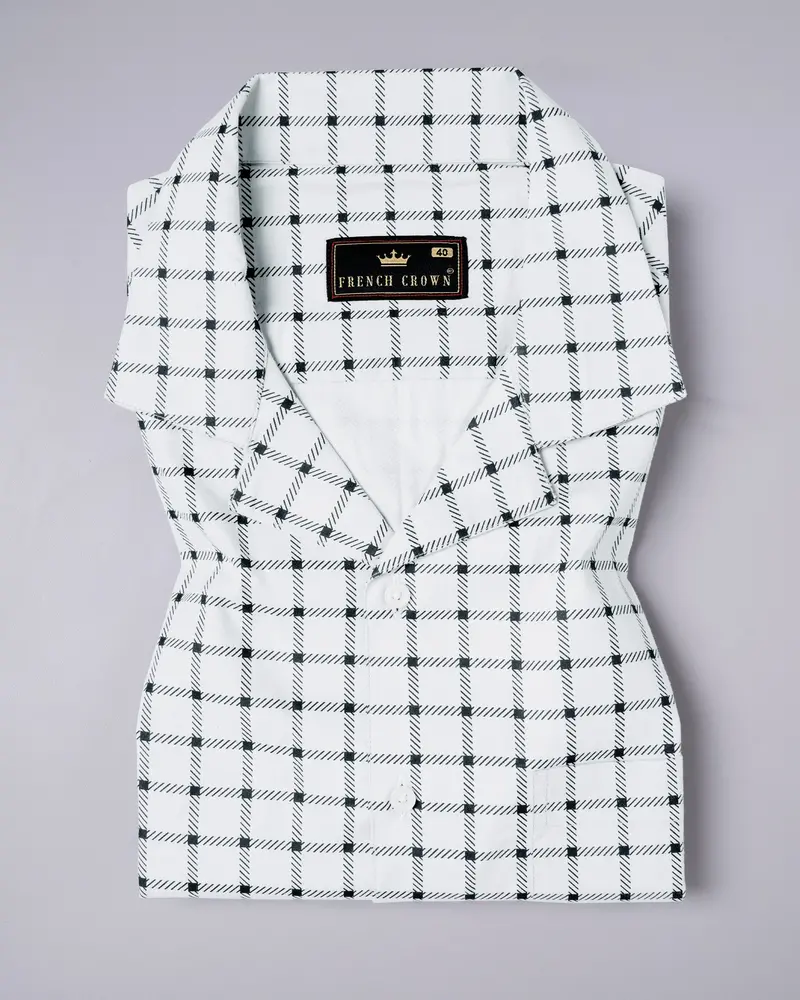 Grey With Twill Black Windowpane Premium Cotton Shirt 1