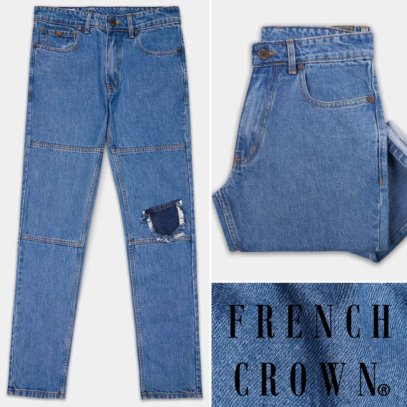Greyish Blue Stone Wash Mildly Distressed Denim 1