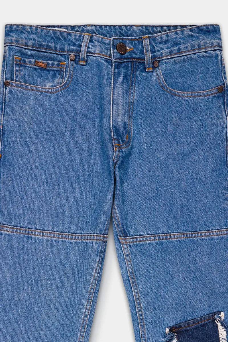 Greyish Blue Stone Wash Mildly Distressed Denim 4