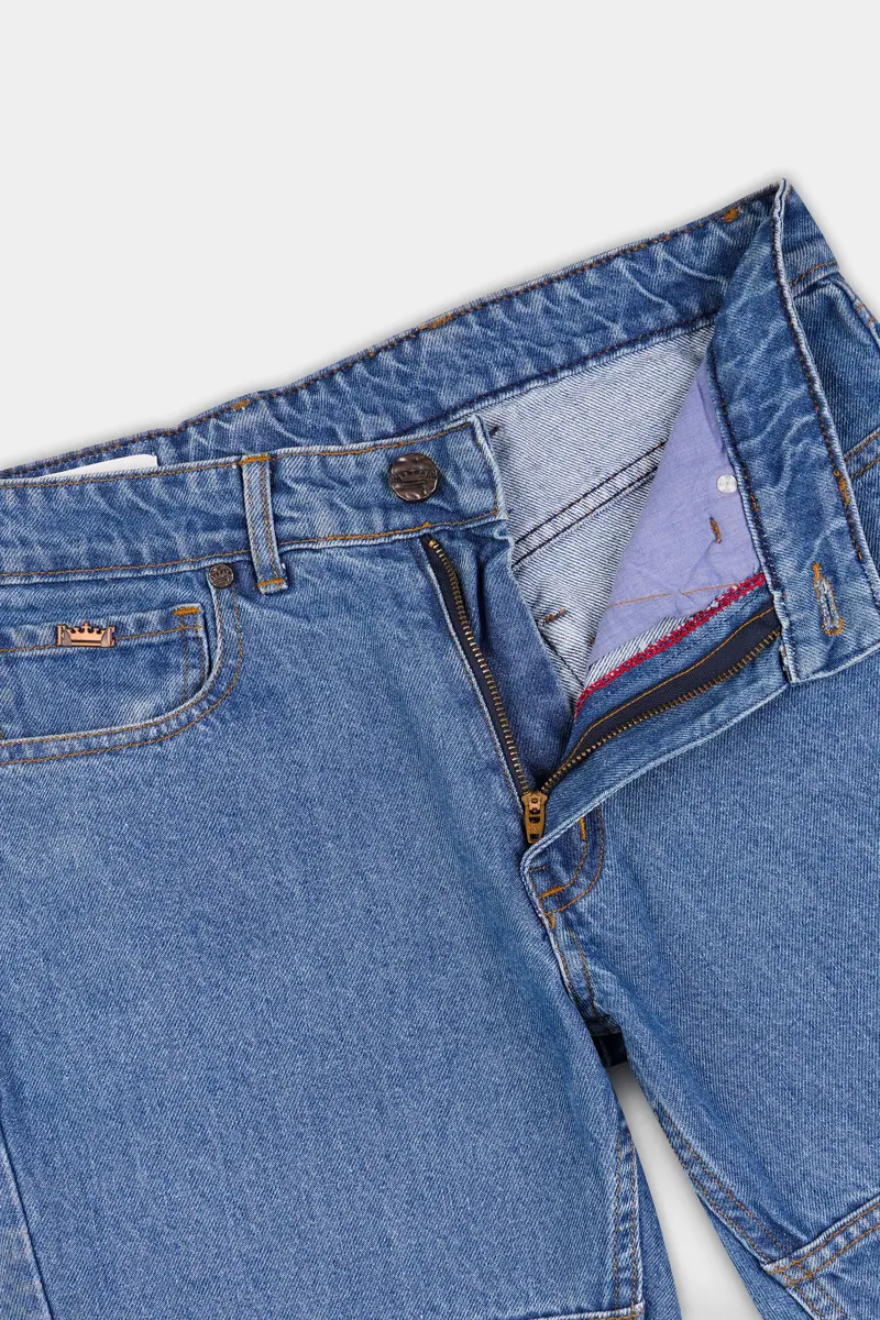 Greyish Blue Stone Wash Mildly Distressed Denim 6