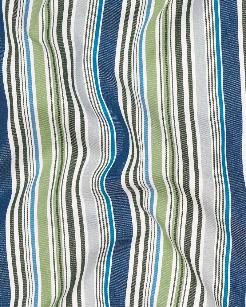 Greyish Green And Geyser Grey Striped Twill Textured Premium Cotton Shirt 2