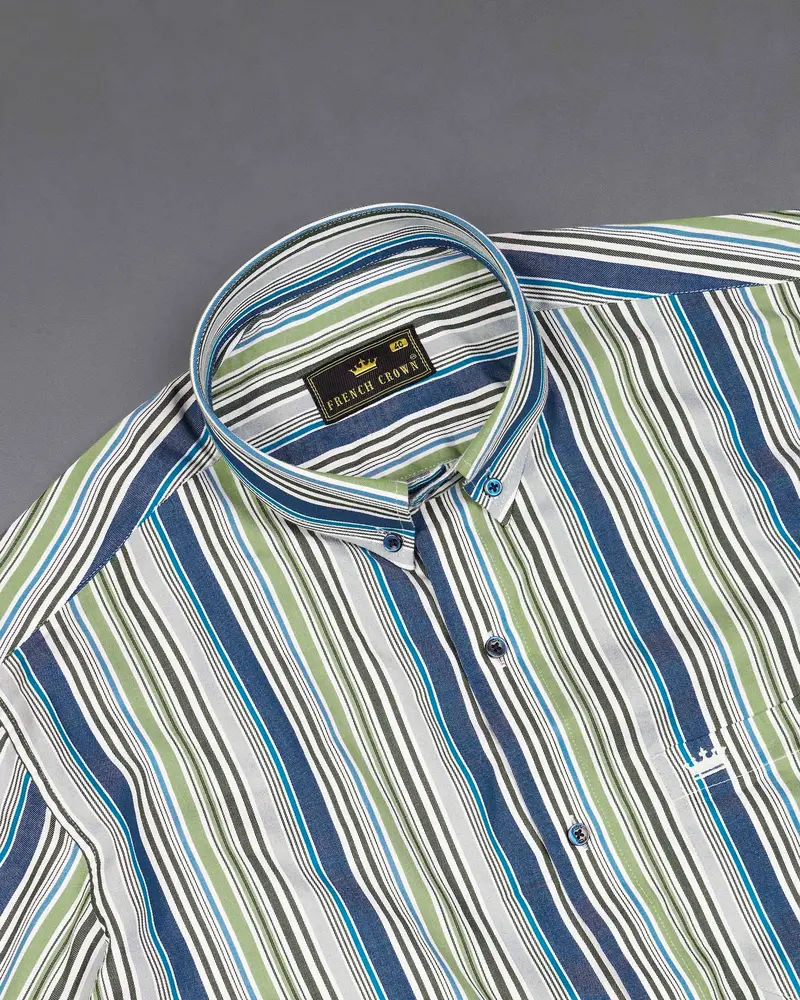 Greyish Green And Geyser Grey Striped Twill Textured Premium Cotton Shirt 4