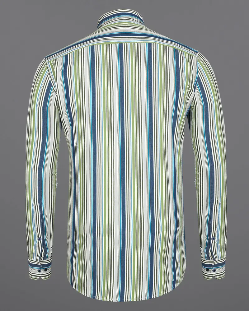 Greyish Green And Geyser Grey Striped Twill Textured Premium Cotton Shirt 6