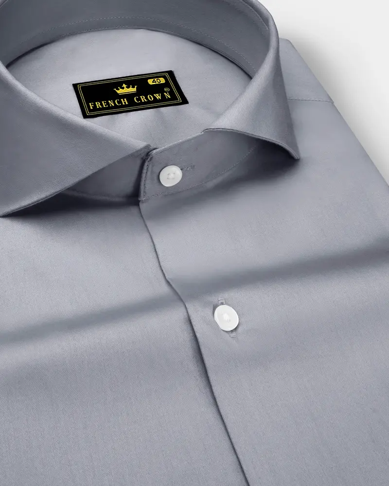 Grisoro-Slate Gray Subtle Sheen Super Soft Premium Cotton Cut Away Collar Dress Shirt 1