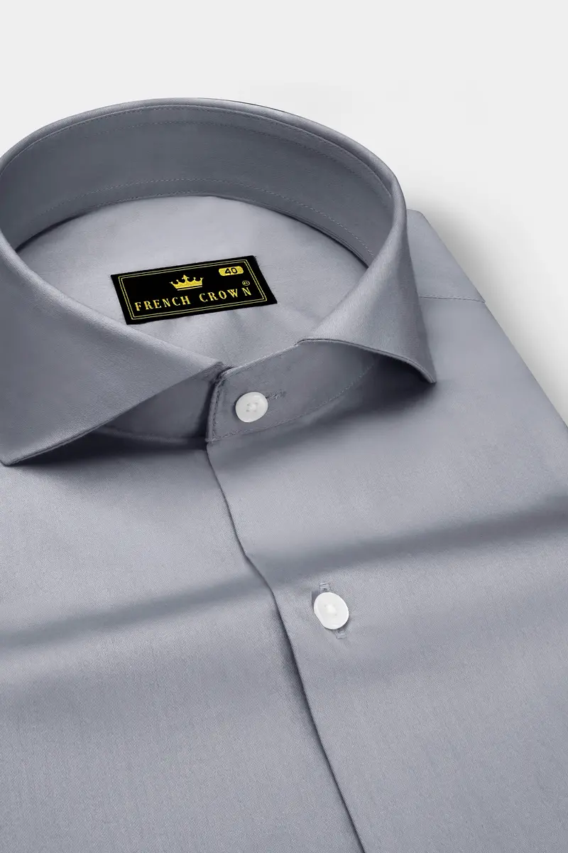 Grisoro-Slate Gray Subtle Sheen Super Soft Premium Cotton Cut Away Collar Dress Shirt 2