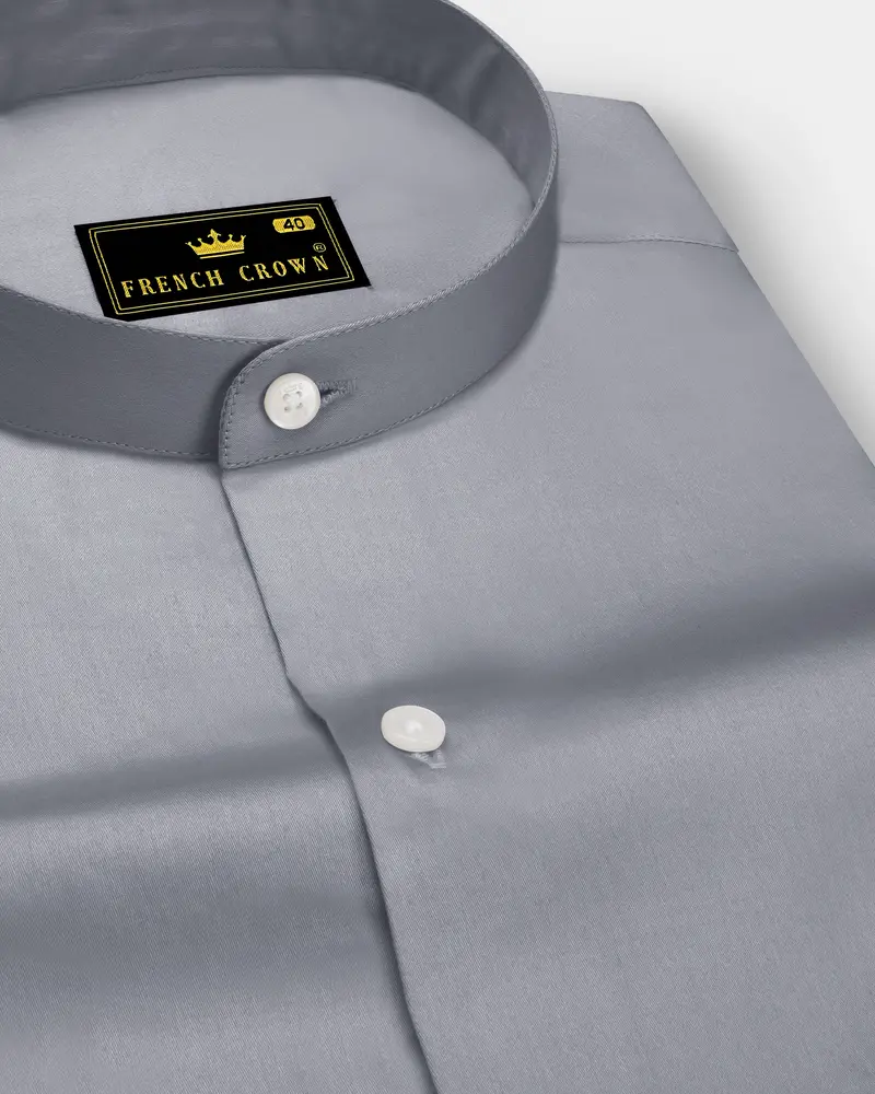 Grisoro-Slate Gray Subtle Sheen Super Soft Premium Cotton Mandarin Dress Shirt 1