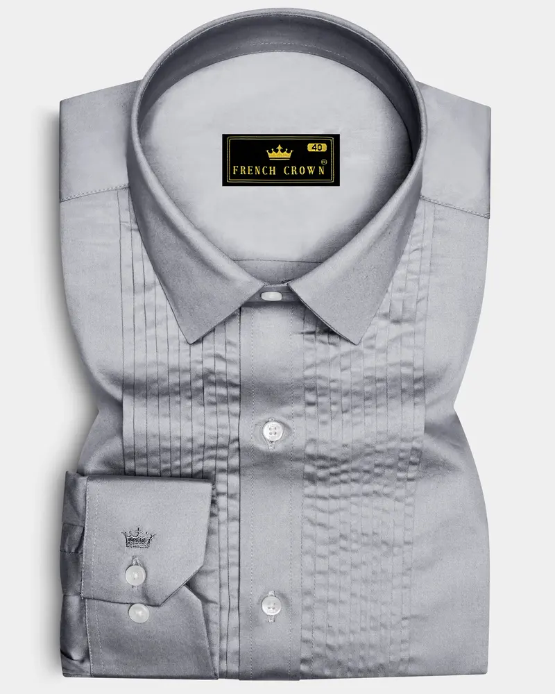 Grisoro-Slate Gray Subtle Sheen Super Soft Premium Cotton Tuxedo Dress Shirt 1