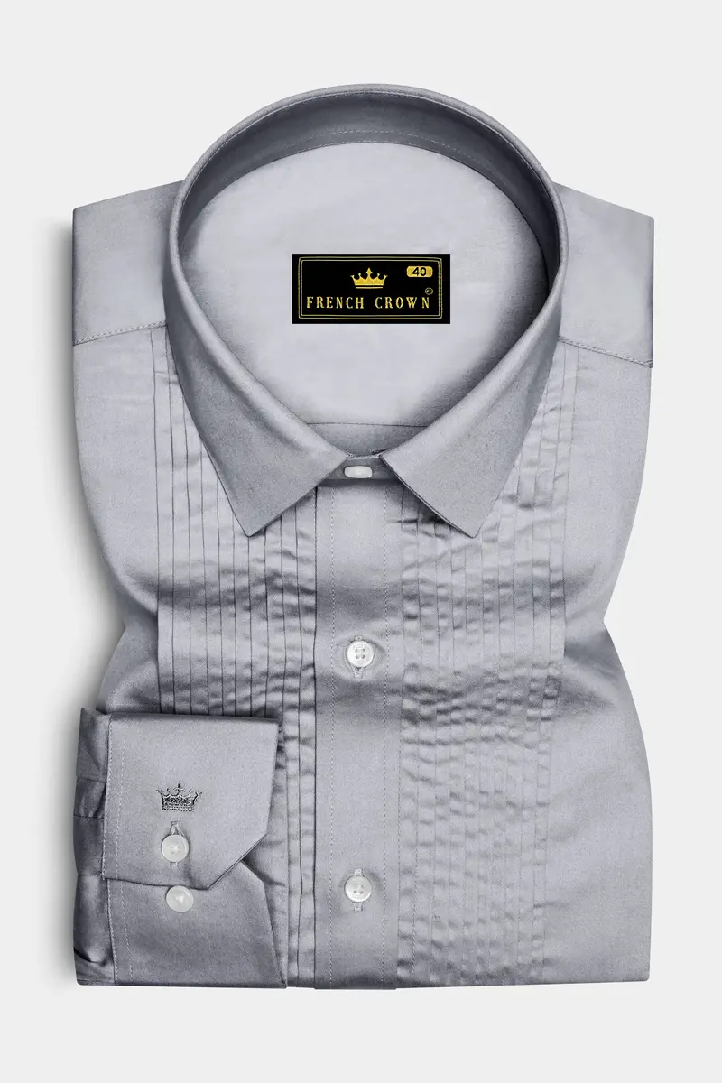 Grisoro-Slate Gray Subtle Sheen Super Soft Premium Cotton Tuxedo Dress Shirt 2